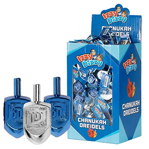 100 Medium Dreidels - Blue and Silver Metallic - Classic Chanukah Spinning Draidel Game, Gift and Prize - Bulk Value Pack - By I