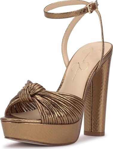 Jessica Simpson レディース ブロックヒール アンクルストラップ, ブロンズ, 25.5 cm
