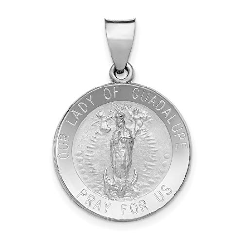 14金 ホワイトゴールド ホロー グアダルーペの聖母 Pray For Us の言葉 ラウンドダイムサイズ ペンダント 21x18mm