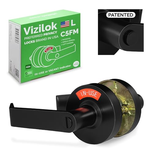 VIZILOK ADA準拠 シングルエグレスインジケーター プライバシーロック C5FM-L 耐久性 ANSI グレード2 コンプ 商用 左利き 非リバーシブル 使用中または空いている押しボタンレバー - マットブラック