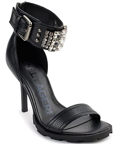 Karl Lagerfeld Paris レディース オープントゥ マリンダ ラグソール ヒールサンダル, ブラック, 6.5