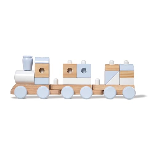 Melissa & Doug ジャンボ 木製 スタッキングトレイン ? 3色 天然木 幼児用おもちゃ (17個)