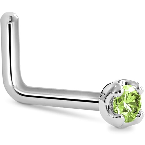 Body Candy 14K ホワイトゴールド グリーンダイヤモンド ノーズリング ？ 20ゲージ 18ゲージ ノーズスタッド 1.5mm (0.015 cttw) 本物のグリーンダイヤモンド ？ 6mmポスト ？ ハンドメイド低刺激性ピアスジュエリー,