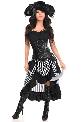 Daisy Corsets レディース トップ引き出し 4ピース ブラック/ホワイト プレミアム 海賊コルセット コスチューム, ブラック, Medium
