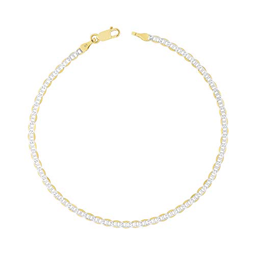 Nuragold 10K イエローゴールド 2.5mm ソリッド マリナー アンカー リンクチェーン ダイヤモンドカット ツートーン パヴェブレスレットまたはアンクレット レディース 7インチ 7.5インチ 8.5インチ 9インチ, 9 inch, イエロ