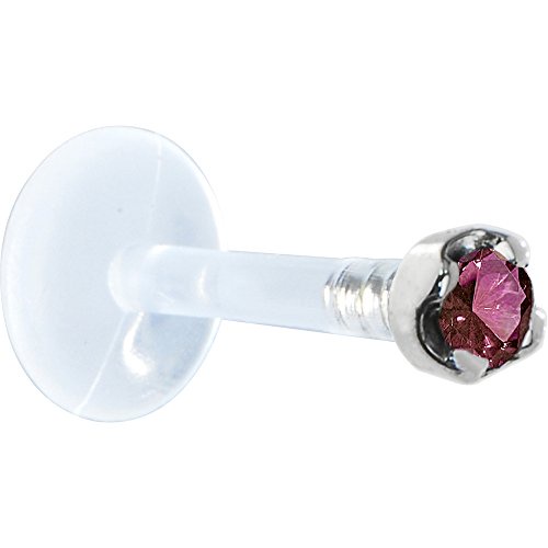 Body Candy ソリッド 14k ホワイトゴールド 1.5mm (0.015 cttw) 本物のパープルダイヤモンド バイオプラスト プッシュインラブレット 14 ゲージ 5/16インチ
