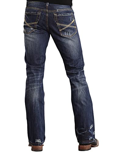 Stetson メンズ ブーツカット, Dark Stone Wash With Destructed X Back Pocket Embroidery, 42