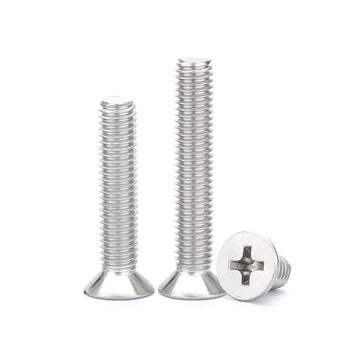 1/4 x 2 (20パック) フラットヘッド小ねじ、プラスドライブ、304ステンレススチール18-8、六角ドライブ、ブライト仕上げ、完全マシンスレッド