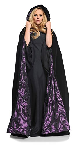 Underwraps UR29291-OS Womens 63 in. Deluxe Black Velvet with Purple Satin Adult Cape ONE SIZE