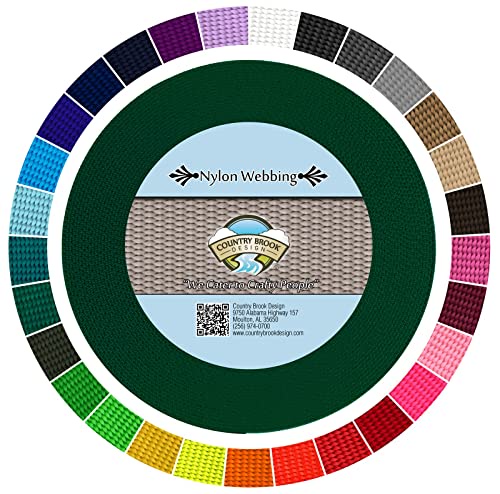 Country Brook Design - 3/8インチ 高耐久 100%本物のナイロンウェビング - 25色以上の鮮やかな色(エバーグリーン、20ヤード)