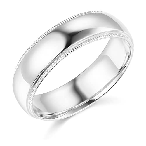 Wellingsale 14Kイエローまたはホワイトゴールドソリッド6mm ヘビーコンフォートフィット ミルグレイン トラディショナルウェディングバンドリング