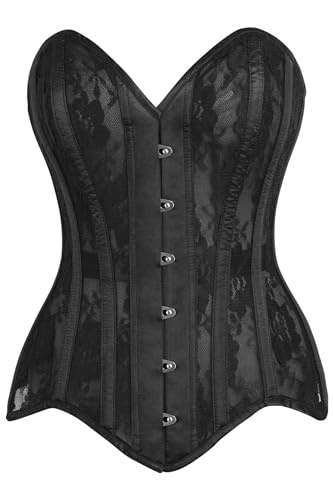 デイジーコルセット レディース トップ 引き出し ブラック シアー メッシュ ネット & レース スチール ボーン オーバーバスト コルセット コルセット, ブラック, 5X
