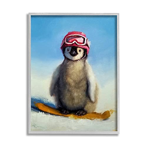 Stupell Industries スノーウィーペンギンひよこ スノーボード スポーツ レッドゴーグル Lucia Heffernan デザイン