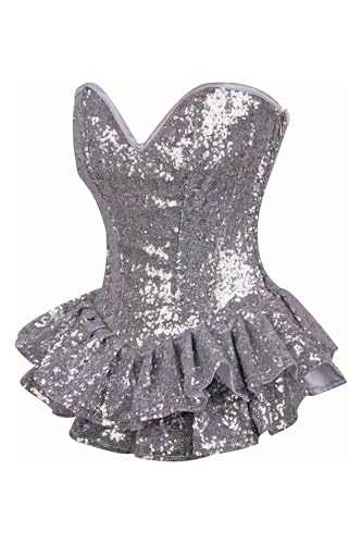 Daisy corsets レディース トップ引き出し シルバースパンコール スチールボーン入り ミニコルセットドレス, シルバー, 2X