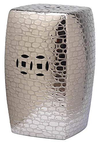 Safavieh ジャスミン 艶出し セラミック 装飾 ガーデン スツール シルバー