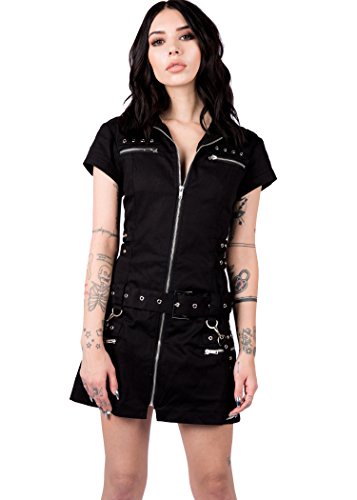 レディースブラックGoth Mini Dress with Buckles and lacing カラー: ブラック