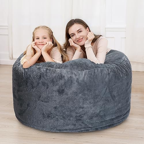 GAOMON ビーンバッグチェアカバー ダークグレー 丈夫で快適 - 大きなビーンバッグチェア、フェイクファーソファ、リビングルームソファベッドにフィット (カバーのみ、詰め物なし) - 4フィートサイズ PVファー素材