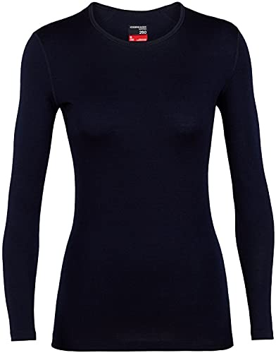 Icebreakerレディース260 Techベースレイヤーロングスリーブクルーネックトップ - ミッドナイトネイビー、X-Large