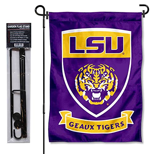 ルイジアナ州立大学LSUタイガース シールド ガーデンフラッグ ポールスタンドホルダー付き