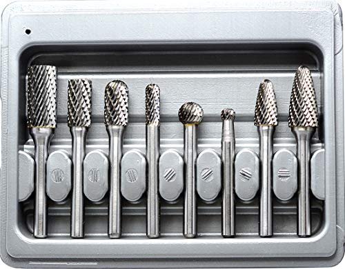 OSIDU 超硬バーセット 1/4インチシャンク8個 ダブルカット ソリッドロータリーバーファイルドリル ダイグラインダービット 金属木彫り 彫刻 研磨 穴あけ