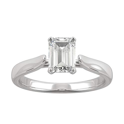 Charles & Colvard 14K ホワイトゴールド モアッサナイト 7x5mm エメラルド ソリティア 婚約指輪 1.01カラット DEW 10.0