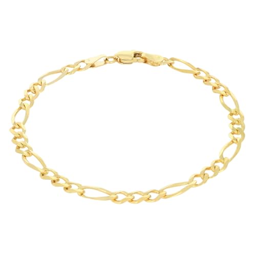 Nuragold 14Kイエローゴールド 4.5mm ソリッドフィガロチェーンリンクブレスレット メンズ レディース ジュエリー 7インチ 7.5インチ 8インチ 9インチ 本物のソリッドゴールドジュエリー, 8 inches, 金属, 偽