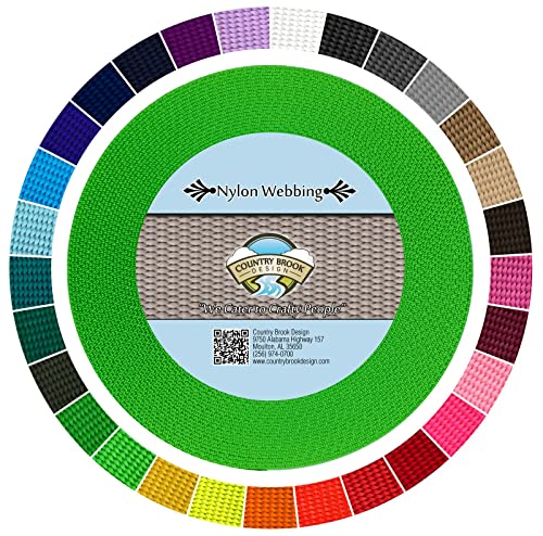 Country Brook Design - 3/8インチ 高耐久 100%本物のナイロンウェビング - 25色以上の鮮やかな色(ホットライムグリーン、20ヤード)