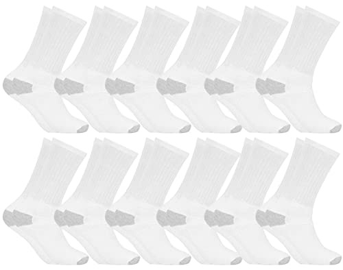 12ペアのWSDメンズコットンクルーソックス、ソリッド、アスレチック カラー: ホワイト