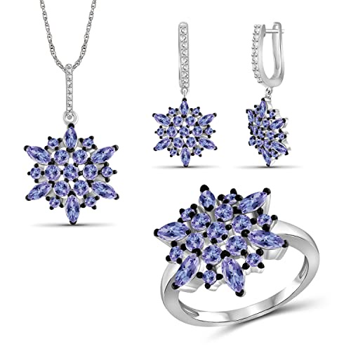 JEWELEXCESS 5.00カラット タンザナイト スターリングシルバー ジュエリー3点セット, 金属 ジェムストーン, タンザナイト