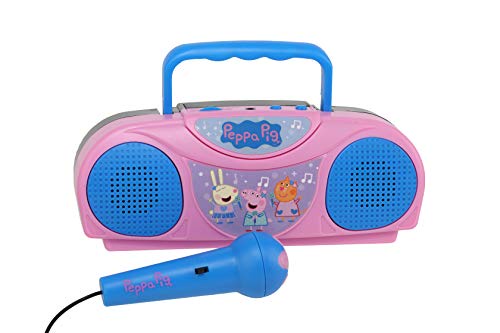 Sakar Peppa Pig 子供用 カラオケマシン ラジオ付き KO1-03371 iPod/MP3プレーヤー対応 AM FMポータブルラジオ 子供用コードマイク付き 丈夫なハンドル レッド/ブルーデザイン