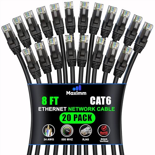 Maximm Cat 6 イーサネットケーブル 8フィート (20パック) Cat6ケーブル LANケーブル インターネットケーブル ネットワークケーブル - UTP (ブラック)