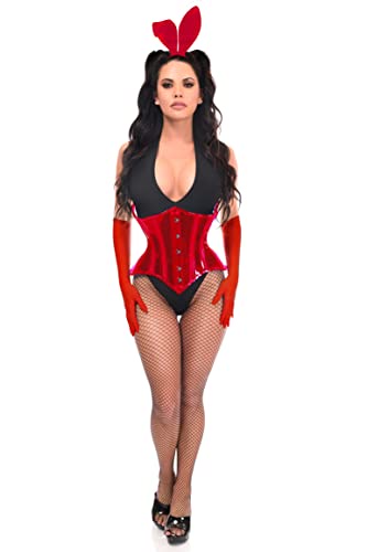 デイジーコルセット レディース 豪華 4ピース レッド フェスティバル バニー コルセット コスチューム, レッド, X-Large
