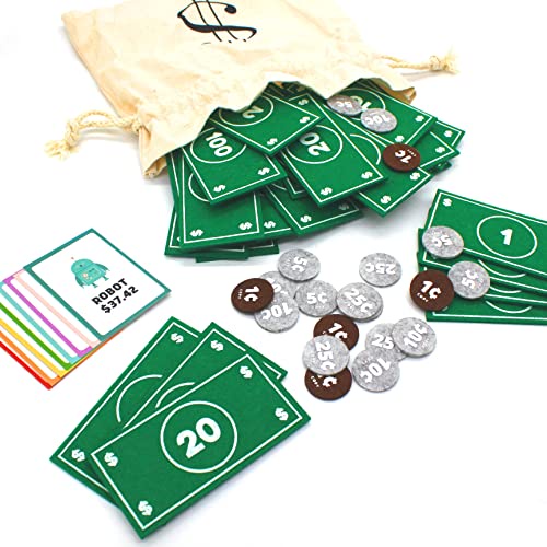 Good Ground Pretend Play Kids Felt Money Educational Montessori Toy Dollars Bills Coins Wallet Childrens Counting Set Toddlers S
