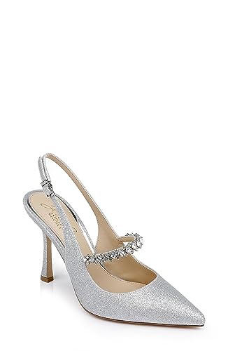 Jewel Badgley Mischka Verena スリングバック スティレットヒール, シルバー, 9.5
