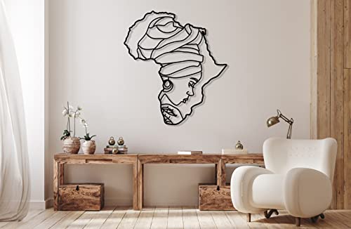 アフリカンウーマンメタルウォールマップアート、アフリカ系アメリカ人の寝室の壁装飾、アフリカンスタイルの女性フィギュアアート、アフリカの女王のインテリア、室内装飾、リビングルーム、キッチン、ベッドルーム、ボーホーの壁装飾(27.55 x 25.2インチ/70