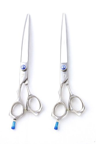 ShearsDirect Japanese 440C Stainless Steel 2-Piece Professional Grooming Shear Set with Blue Gem Stone Tension Knob