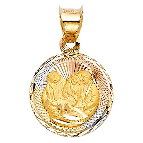Wellingsale 14 K 3 3色ゴールド光沢仕上げダイヤモンドカットReligious洗礼チャームペンダント