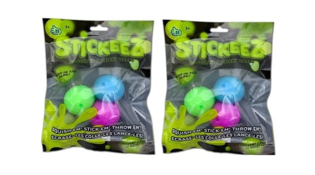 Stickkeez 暗闇で光るスクイッシーシーリングボール 6個パック - 様々な発光色 - 6個入り 楽しい光るスティックオンウォールスクイッシュストレスボール 男の子と女の子向け