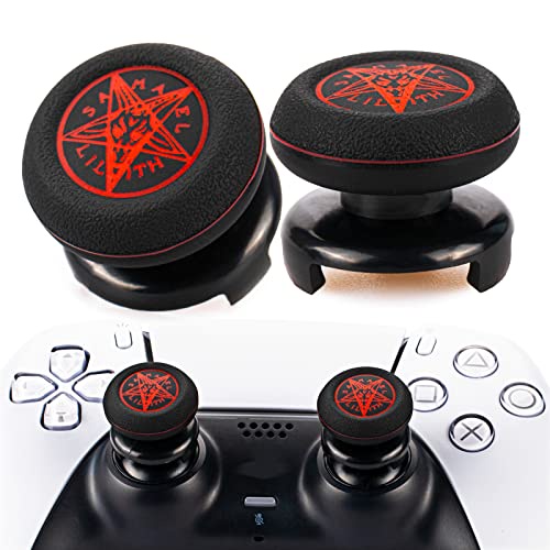 Playrealm FPS サムスティック エクステンダー & プリント ラバー シリコン グリップ カバー 2セット PS5 デュアルセン & PS4コントローラー用 (デーモンサークル)