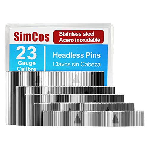 SimCos 23ゲージ ステンレススチール ピンネイル ヘッドレスピンナー 釘 5000ピース 5サイズ 2/5インチから1-3/8インチまで詰め合わせ キャビネットの組み立て用