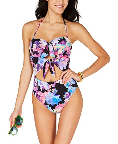 Bar III Tech 花柄プリント タイフロント ハイレッグ ワンピース水着 マルチ US サイズ: Small