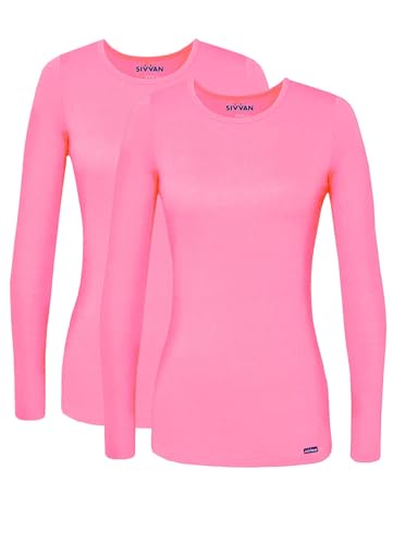 Sivvan レディース 快適長袖Tシャツ/アンダースクラブTシャツ 2枚パック US サイズ: Small カラー: ピンク