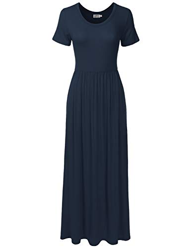 DANIBE レディース 半袖 ロング マキシ ゆったり カジュアルドレス ポケット付き (XS-XXL) US サイズ: Medium カラー: ブルー
