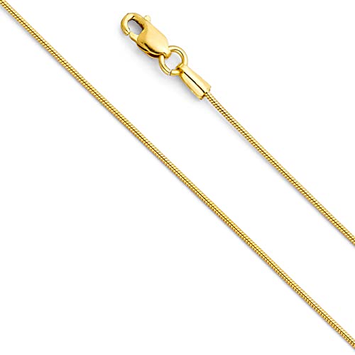 Wellingsale 14 Kイエローゴールドソリッド0.7 MM光沢仕上げラウンド蛇チェーンネックレスwith Lobster Claw Clasp