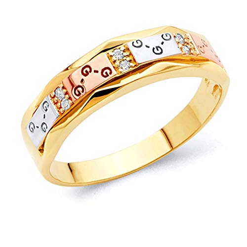 Wellingsaleメンズ14 K 3 3色ホワイトイエローとローズ/ピンクゴールドダイヤモンドカットCZキュービックジルコニアウェディングリングバンド(複数サイズあり)