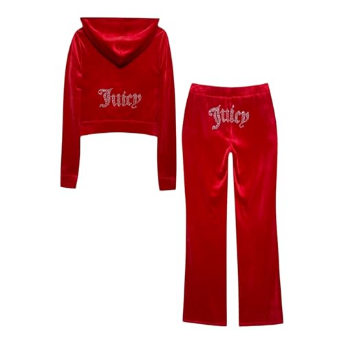 Juicy Couture レディース キラキラ ベロア トラックスーツ, ココレッド, Small