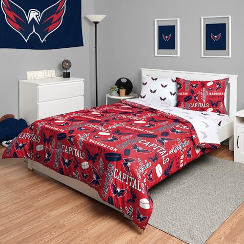 FOCO ワシントン・キャピタルズ NHL チームカラー ベッド・イン・バッグ 掛け布団 寝具 5点セット - フル