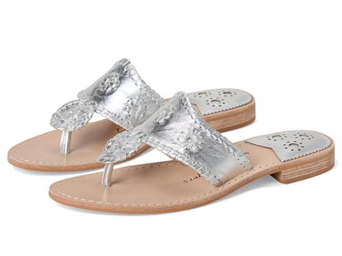 Jack Rogers レディース パーム ビーチ サンダル - スリッポンスタイル、レザーライニング、インソール、スタックウッドヒール, シルバー/シルバー, 24