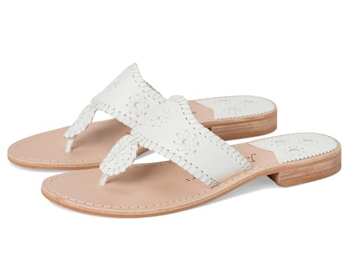 Jack Rogers レディース パーム ビーチ サンダル - スリッポンスタイル、レザーライニング、インソール、スタックウッドヒール, ホワイト/ホワイト, 7