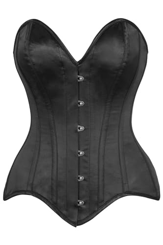 Daisy Corsets レディース トップ引き出し ブラックサテンスチールボーン入りオーバーバストコルセット, ブラック, Small
